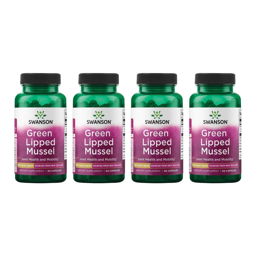 Swanson Green Lipped Mussel (Freeze-Dried) - 뉴질랜드 합동 건강 & Mobility 보충교재 - 자연적인 공식은 심장 건강 & 소화 기능을 지원합니다 - (60의 캡슐, 500mg 각각) (4 팩)