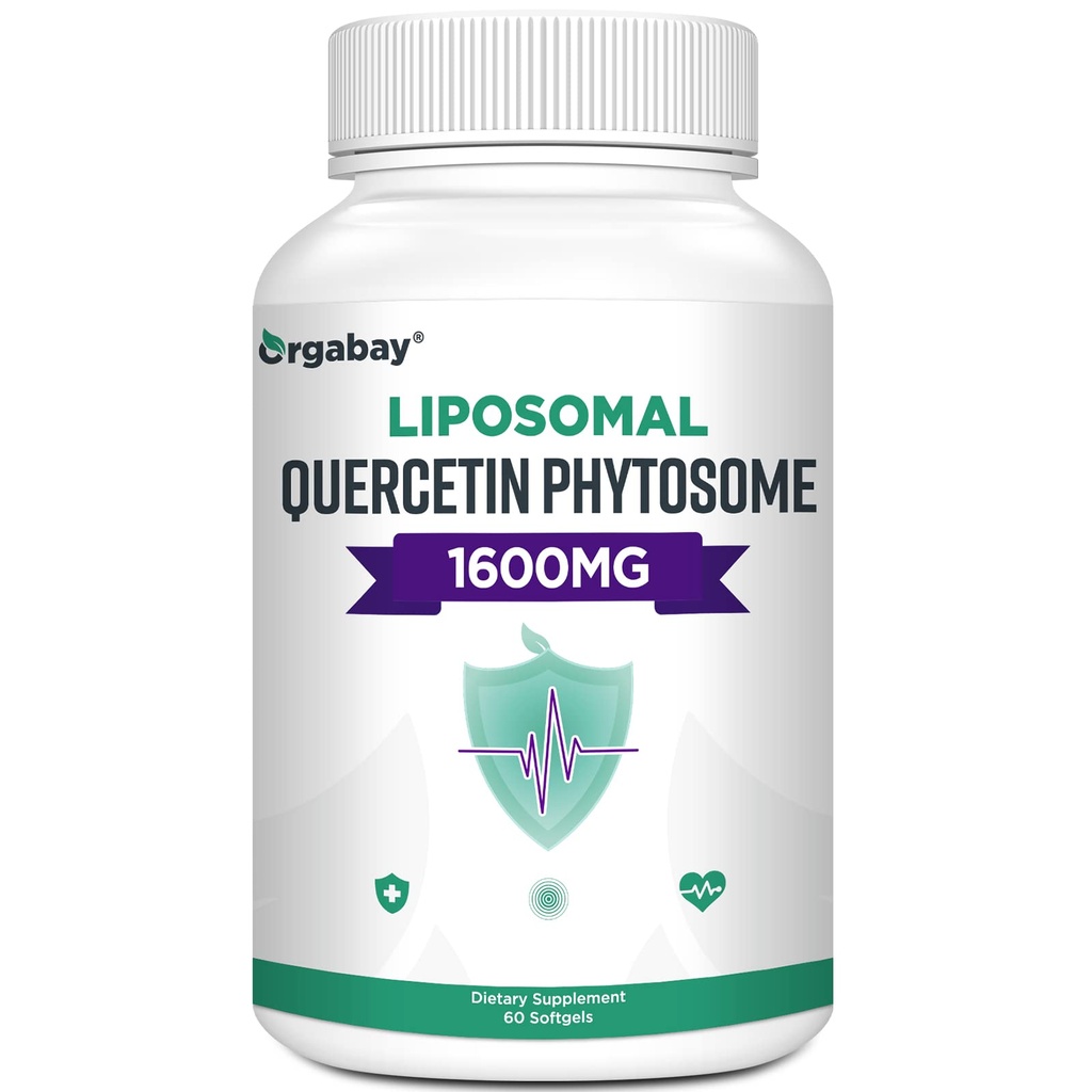 Orgabay Liposomal Quercetin Phytosome 1600 mg, Bromelain 200mg, Zinc 30mg, 비타민 C 심황 40 mg, 가장 높은 흡수, Quercetin Complex, 60 Softgels