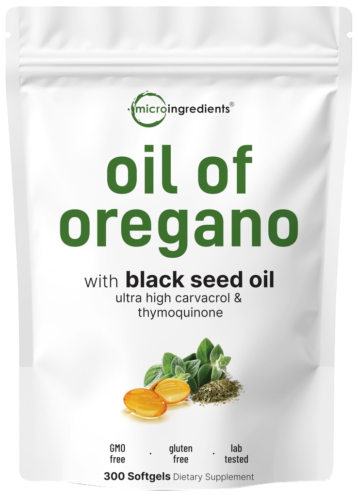 Oregano Softgels의 마이크로 성분 기름, 300 조사 | 검정씨 기름, 4X 힘 Carvacrol & Thymoquinone를 가진 1개의 공식에 대하여 2 | 식물 기초, Non-GMO, & 면역 지원