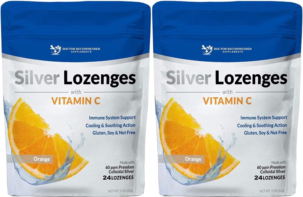 은 Lozenges 비타민 C - 프리미엄 나노 실버 60 PPM 콜로이드 실버, 유기 꿀 및 비타민 C 미네랄 보충은 면역 체계, Soothe Cough & Throat - 팩 2