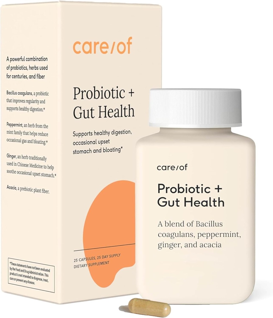 Care/of Probiotic + Gut Health Supplement for Women & Men - FREE Wellness Tracker APP - Occasional Gas & Bloating - Sugar-Free, No Fillers, 공인 C.L.E.A.N. - 25 Count