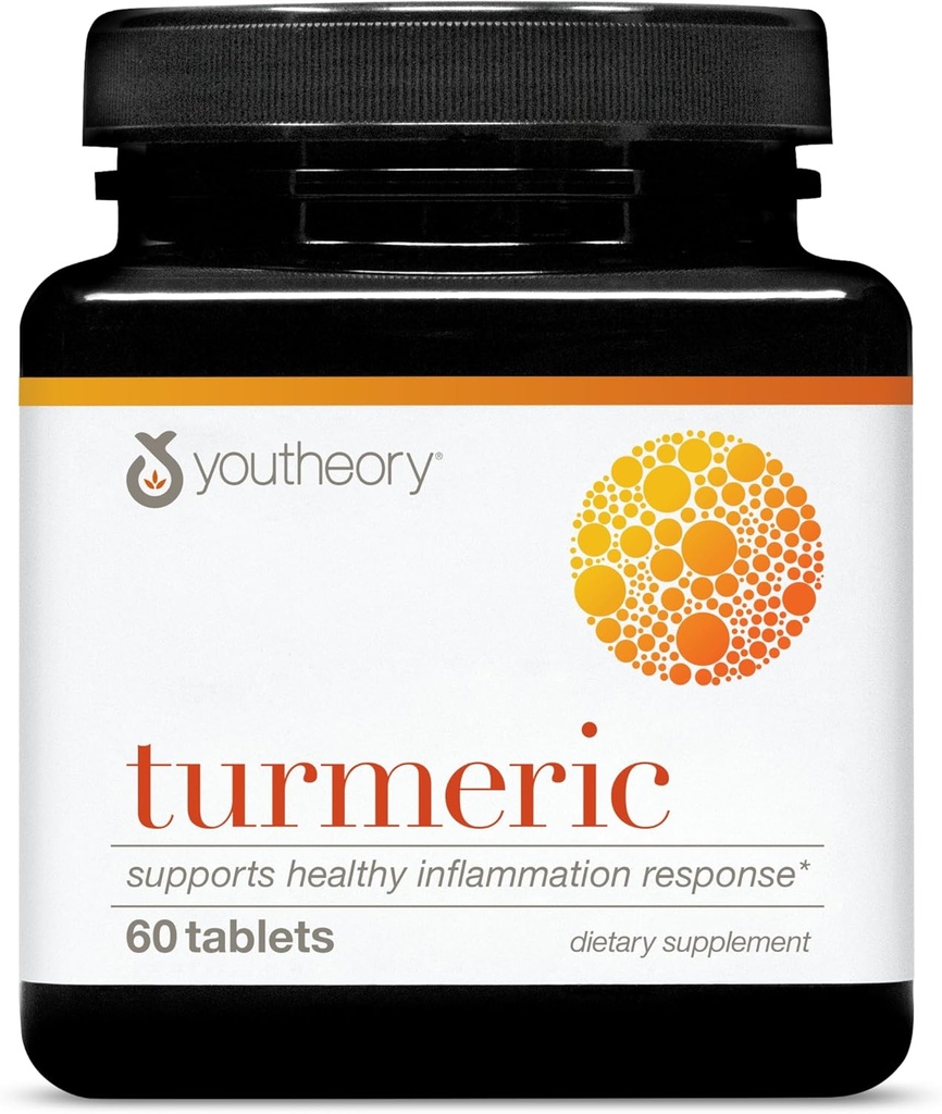 Youtheory 심황 - 450 mg - 검은 후추 및 올리브 리프 - 관절 및 뇌 건강 지원 * - Bioenhancers, Curcuminoids 및 초본 추출물 - 60 정제 (20 일 공급)