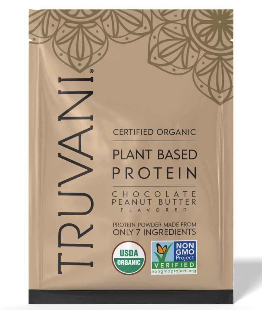 Truvani Vegan Pea Protein Powder | 초콜렛 땅콩 버터 | 20g 유기농 공장 기반 단백질 | 1 인분 | Keto | Gluten & Dairy Free | Low Carb | 추가 설탕 없음