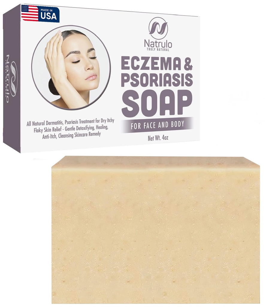 Eczema Soap Bar for Face and Body - 모든 천연 피부염, 건조한 가려운 피부 완화를위한 Psoriasis 치료 - Gentle Detoxifying, Healing, Anti-Itch, Clean Skincare Remedy - Eczema Soap Bar