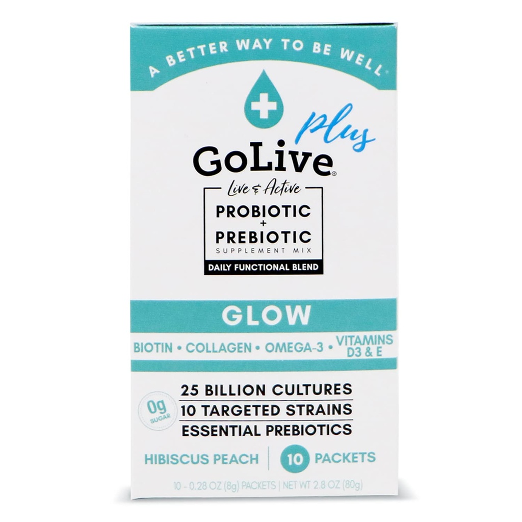 GoLive Probiotics & Prebiotics for Women and Men Glow for Beauty, Sugar-Free Synbiotic Powder. +25 Bllion CFUs; 10 건강, 면역 및 소화 건강, 10 카운트 (팩 1)