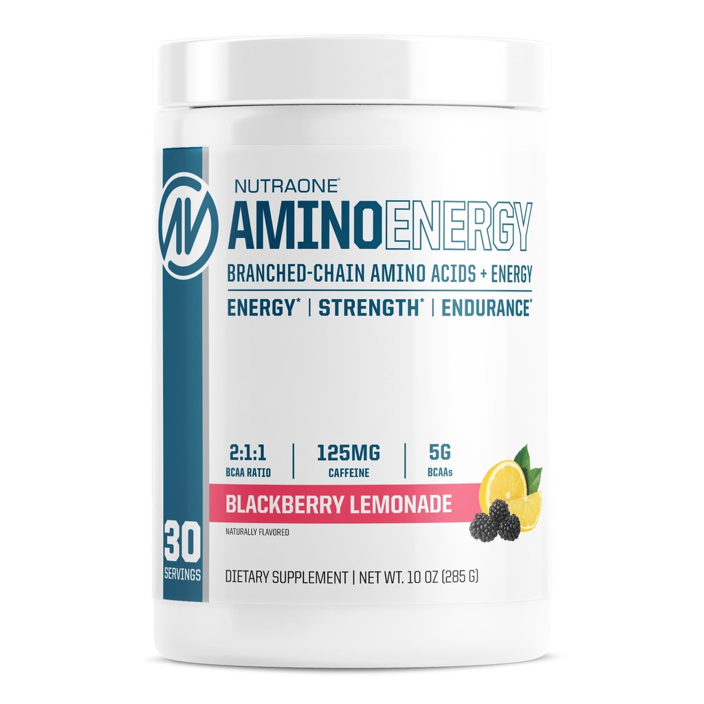 NutraOne Amino Energy BCAA 분말 Caffeine 분기된 사슬 아미노산을 가진 전 운동 보충교재 연료와 Recover*를 돕기 위하여 (베리 Lemonade - 30의 서빙)