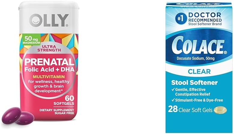OLLY Ultra Strength Prenatal Multivitamin Softgels with Brain Development Support + Colace Clear Stool Softener 캡슐, 28 개
