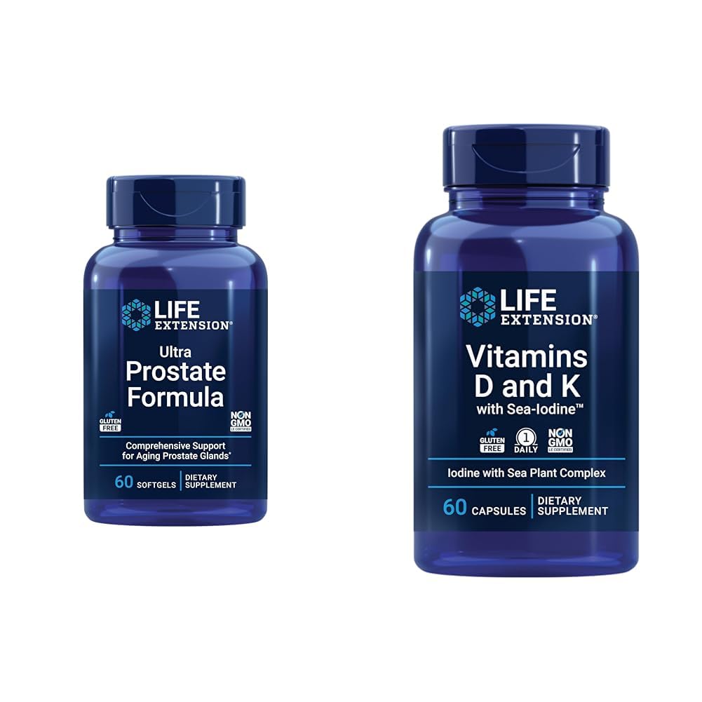 생활 연장 Ultra Prostate 공식은, 남자를 위한 Palmetto, pygeum, 바짝 죄는 Nettle & 비타민 D와 바다 Iodine, 비타민 D3, 비타민 K1 및 K2, Iodine를 가진 K를 보았습니다