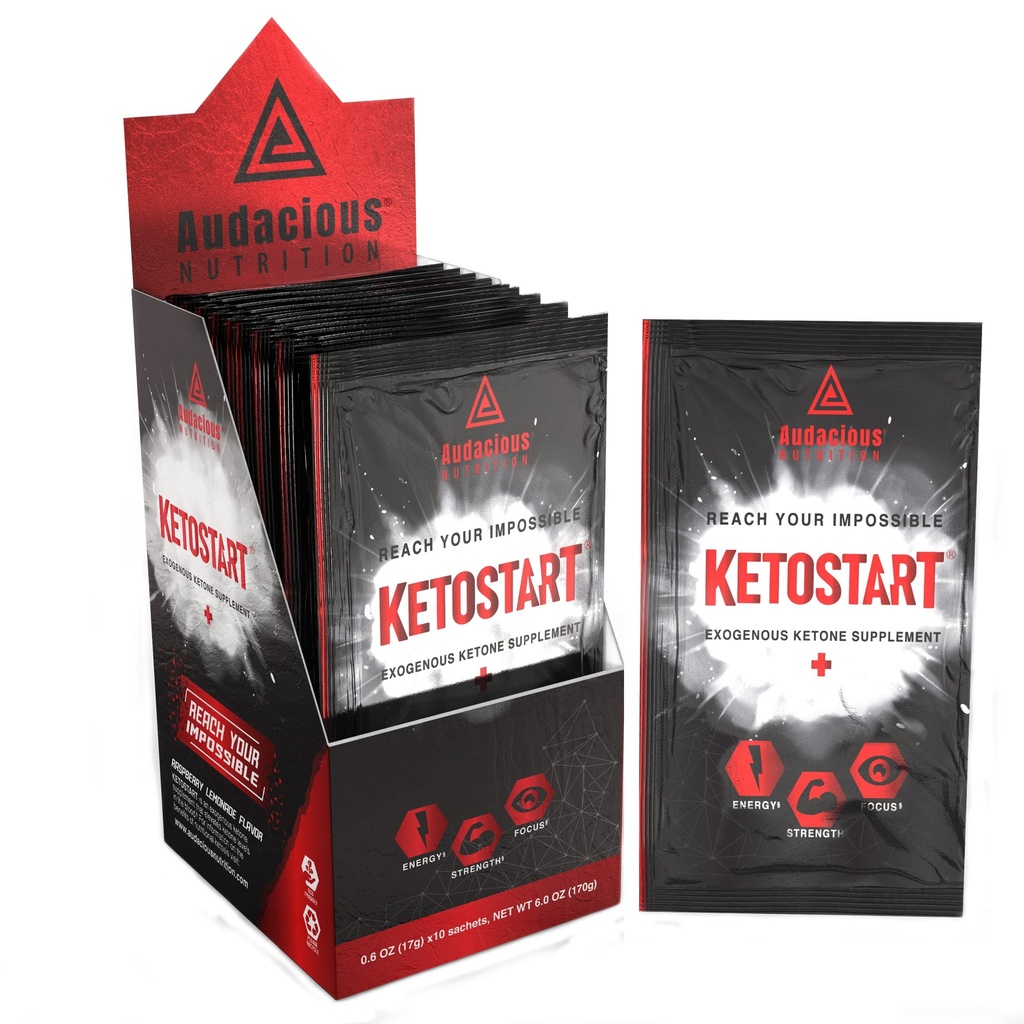 KetoStart+ | 에너지, 힘 및 초점에 대한 전해질과 함께 전해질 Ketones 분말 | 카페인 | 라즈베리 레몬이드 풍미 전해질 분말 (10x Ketones Drink Mix Packets)