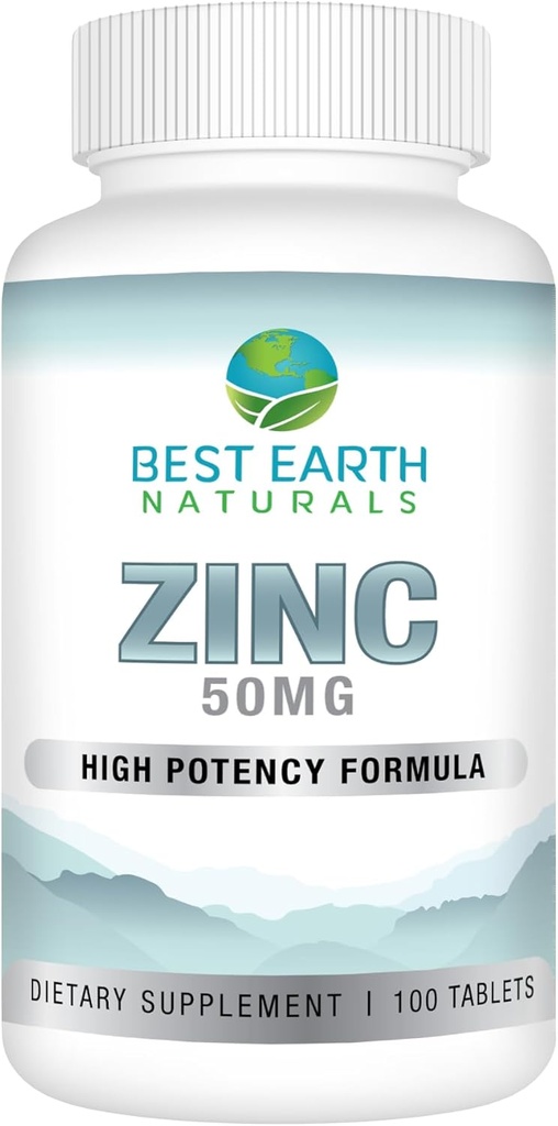 최고의 지구 자연 50 Mg 아연 보충제 - 면역 지원 보충 - 높은 효능 천연 산화 방지제 - 100 정제 (100 일 공급)