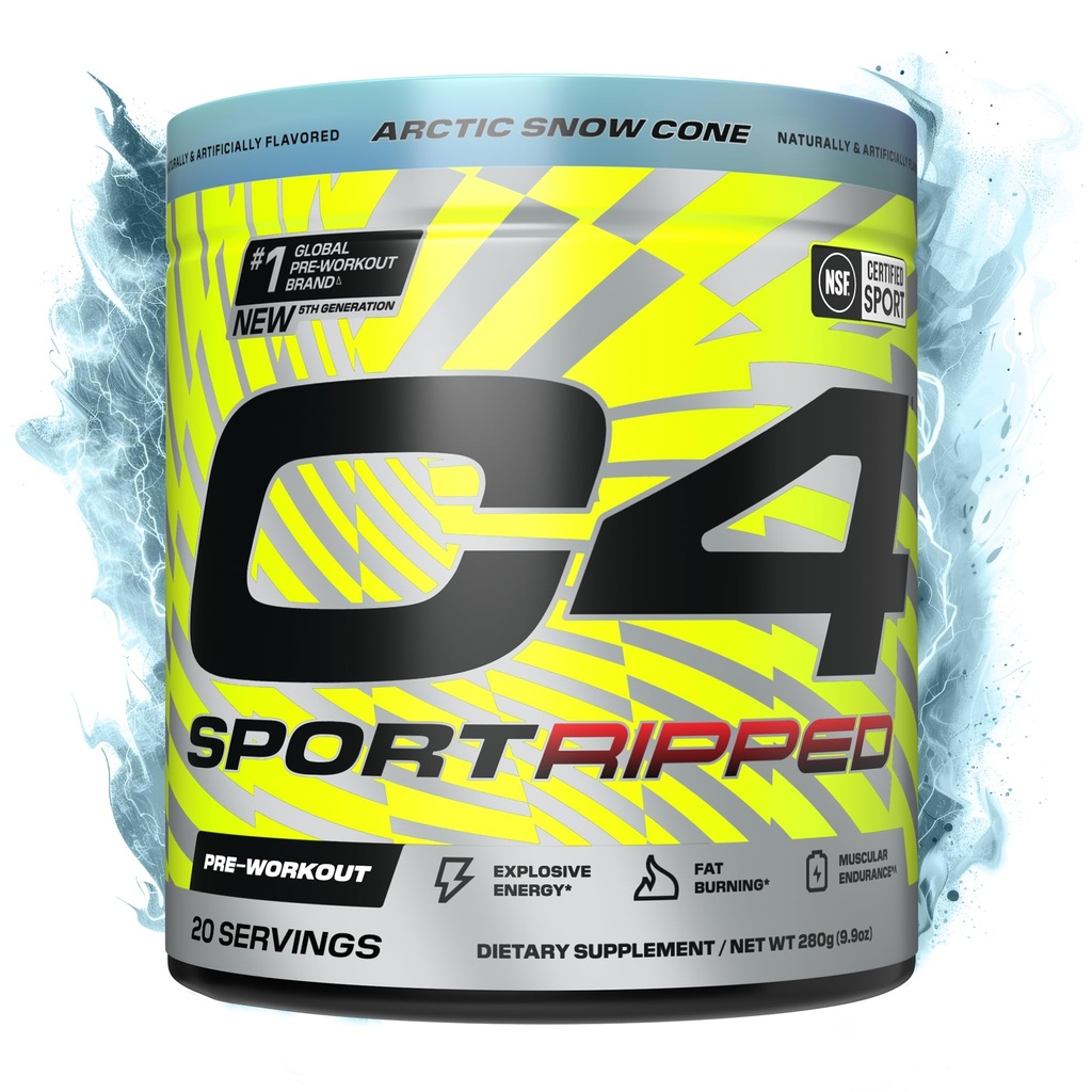 Cellucor C4 Ripped 스포츠 사전 운동 분말 - 스포츠 인증 NSF - 200mg Caffeine + Cayenne Extract + Carnitine Tartrate + Beta-Alanine - Artic Snow Cone, 20 서빙
