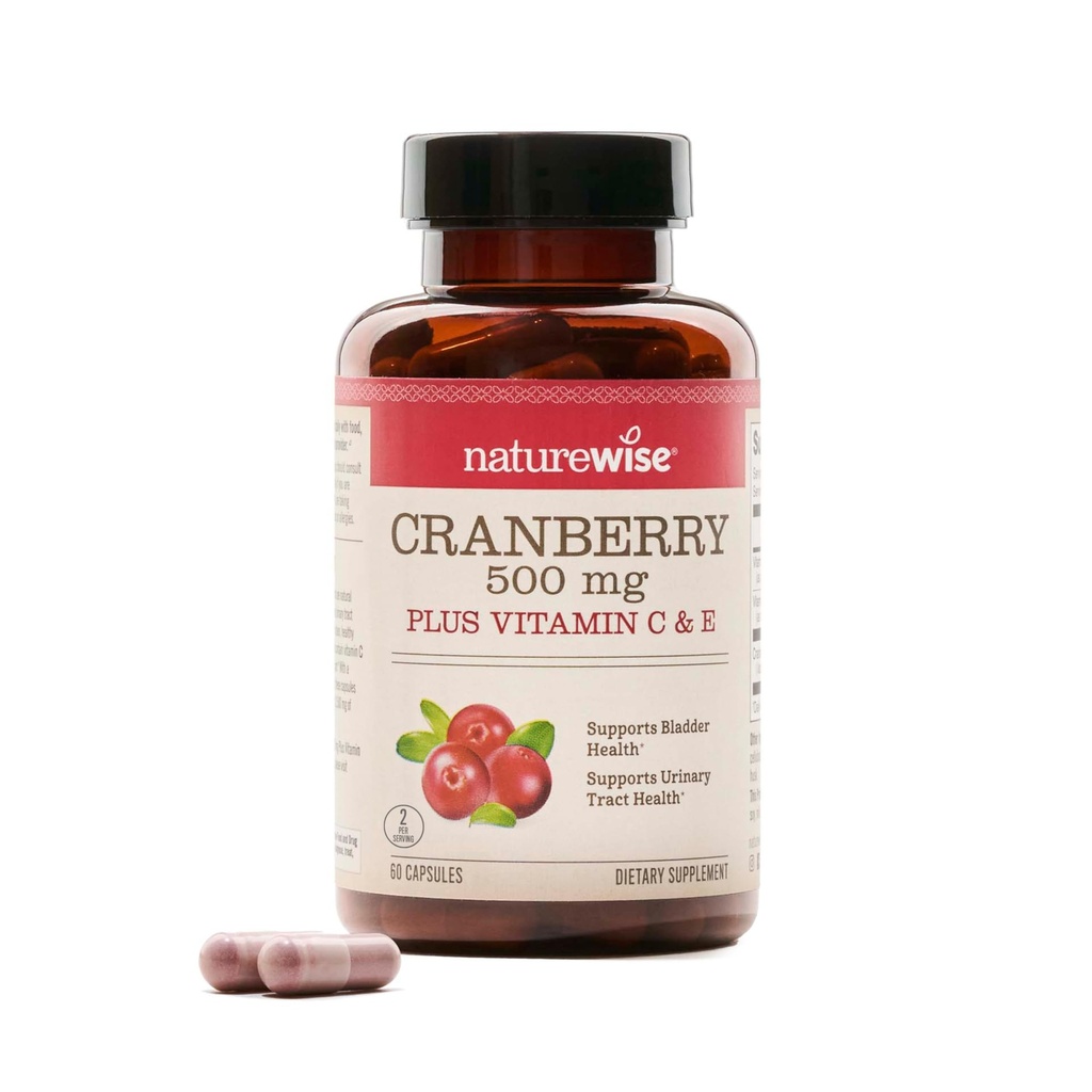 NatureWise Cranberry 알약 - 12,500mg * Cranberry 보충 + 비타민 C 및 E에 동등한 추출물 - 유린 Tract & Bladder - Vegan, Non-GMO, Sugar-Free - 60 캡슐 [1 개월 공급]