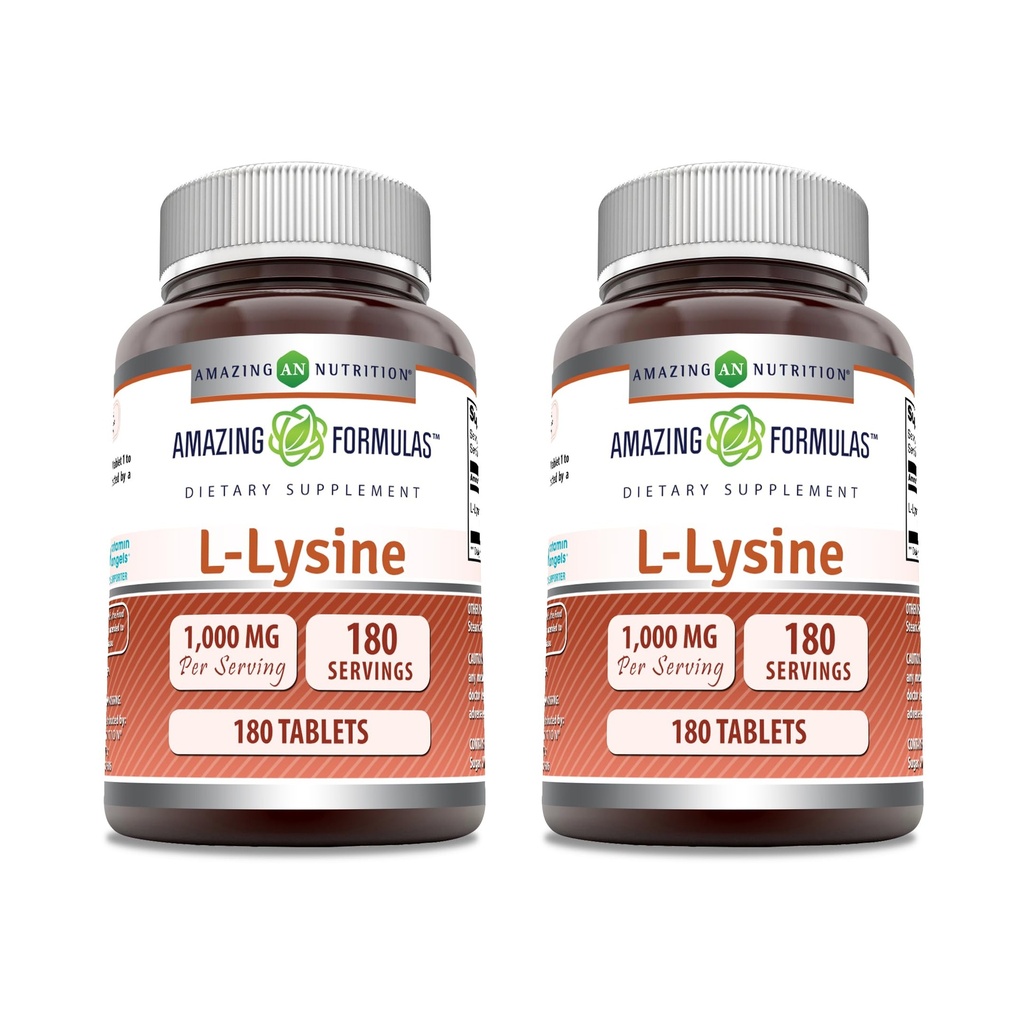 Amazing Formulas L-Lysine 1000mg Amino Acid Tablets Supplement | Non-GMO | 글루텐 프리 | 미국에서 제작 (180 | 2 Pack)