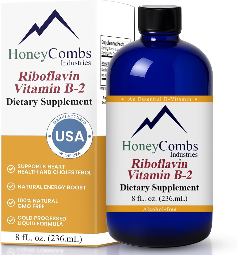 HoneyCombs 비타민 B2 Riboflavin 보충교재 액체 하락 - 남자 & 여자를 위한 높은 힘 비타민 B2 - 건강한 소화, 신경계, 머리, 피부, 못을 유지하십시오 - Vegan 액체 비타민 (8개 Fl oz)
