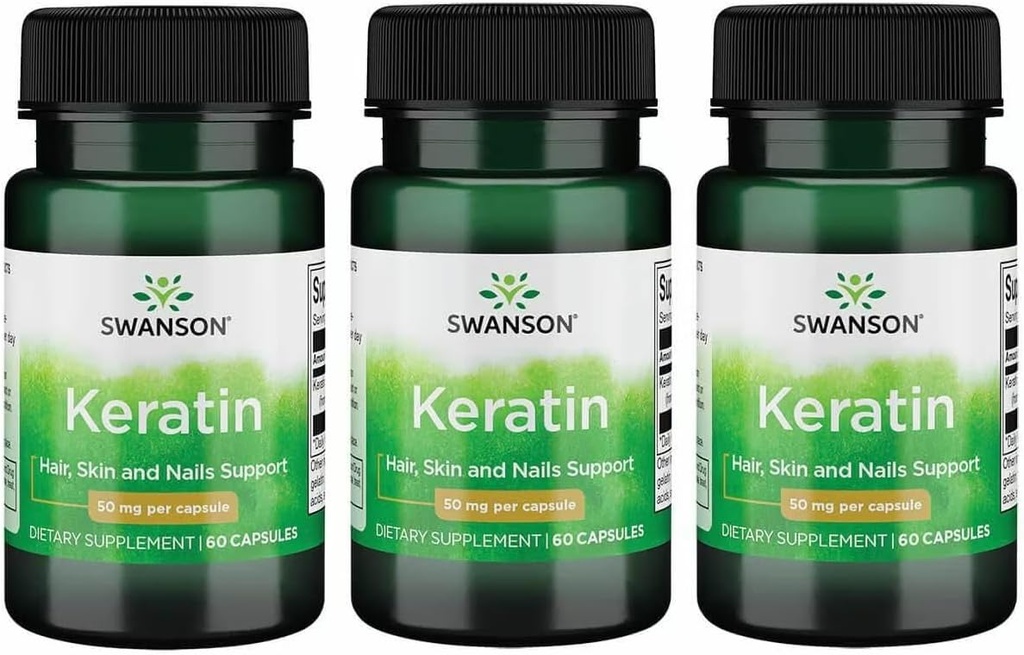 Swanson Keratin (Tibetan Wool에서) - 건강한 관절, 헤어, 피부 및 손톱을 촉진하는 천연 보충 - Nourish Healthy Connective Tissues - (60 캡슐, 50mg 각) (3 팩)