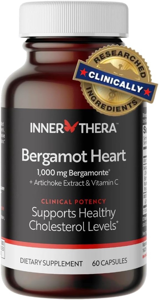 Bergamot 심장 -1000mg 인증 Citrus Bergamot - 추가 강도 폴리 페놀 - 심장 연구원 개발 및 임상 입증 - 높은 콜레스테롤 및 심장 건강을위한 Bergamot 보충