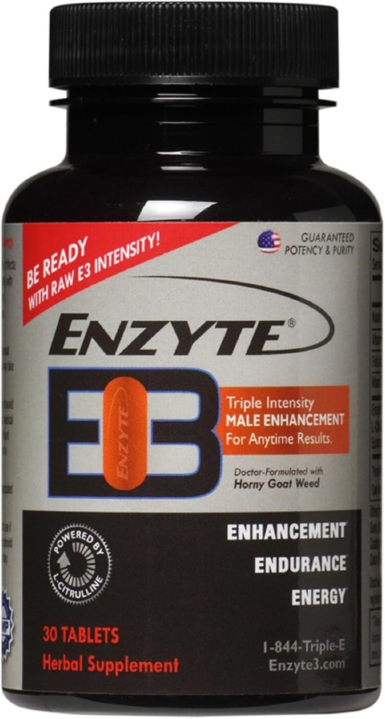 Enzyte3® 남성 활력 및 성능 지원 – 에너지, 체력, 내구력 – L-Citrulline, Epimedium, Guarana Seed Extract & More – 30 정제