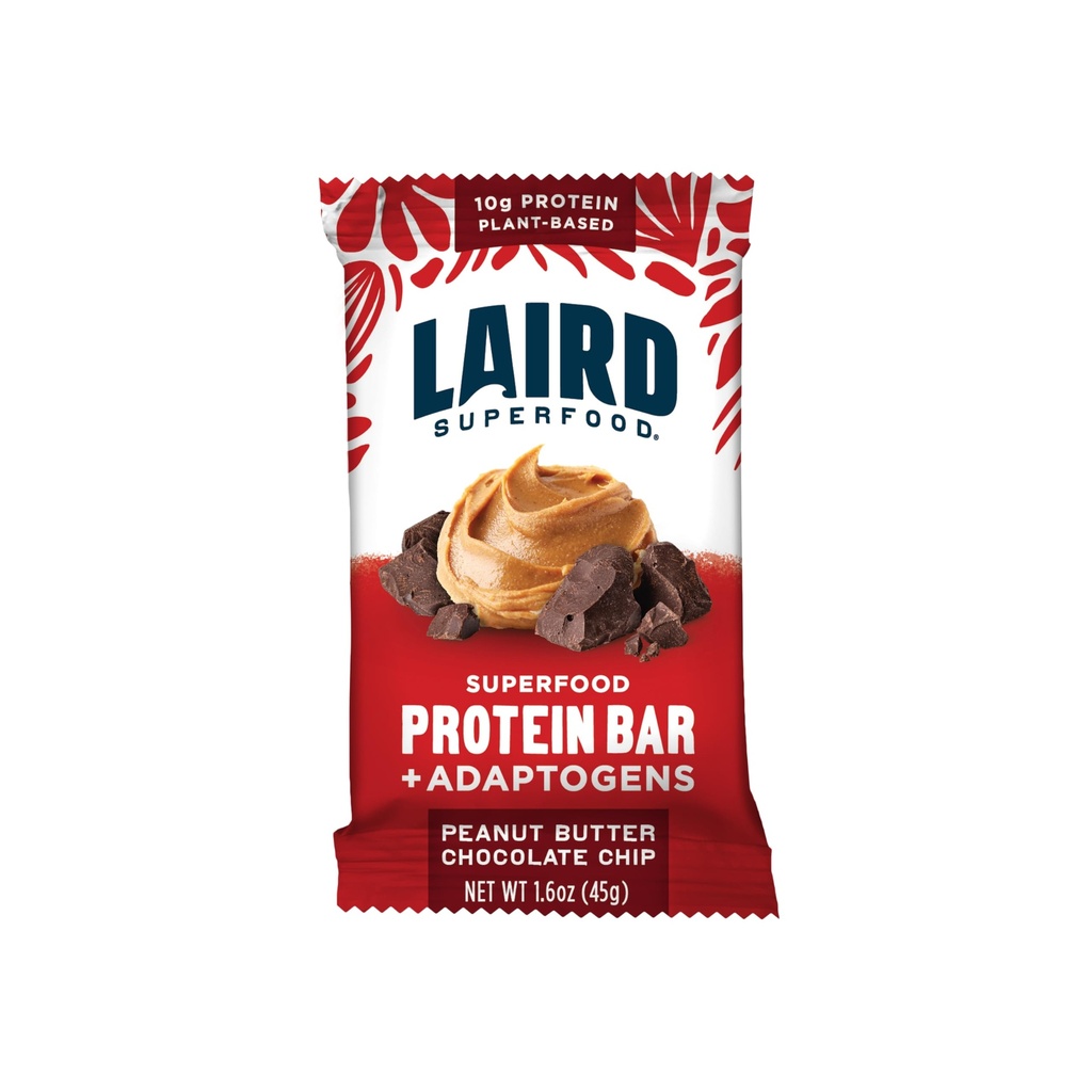 Laird Superfood Functional Protein Bar – 단백질 바이지만 실제 재료, 기능성 버섯 10g 식물 기반 단백질, 6g 섬유 - 비 GMO - 땅콩 버터 초콜릿 칩, 10 개 (팩 1)