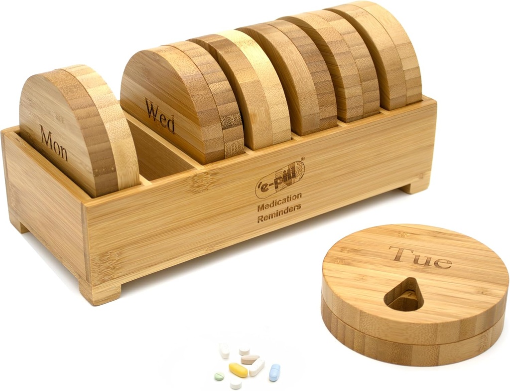 e-Pill Bamboo Weekly Pill 주최자, 7 일 알약 상자 정제, 비타민 또는 보충제