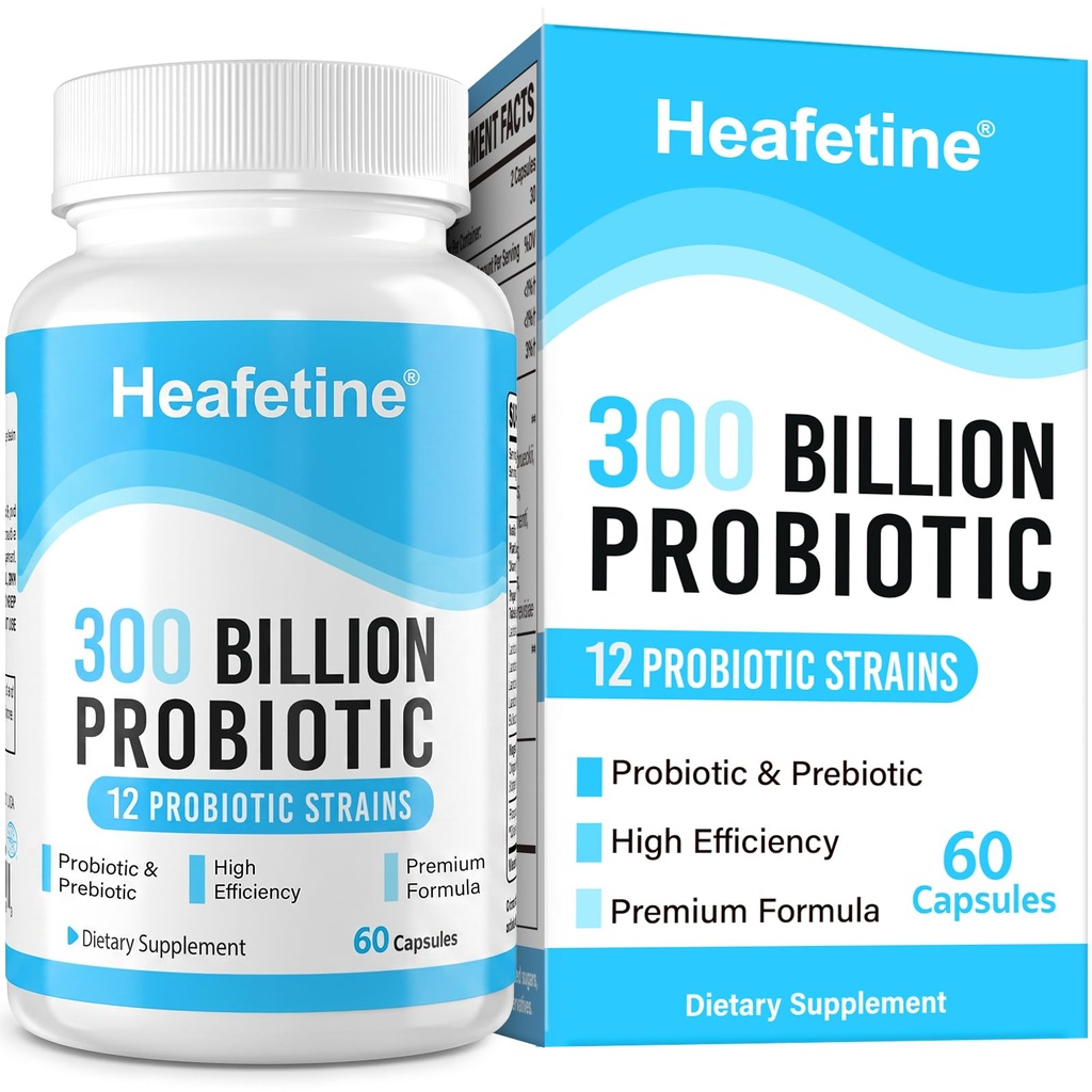 여성 및 남성을위한 300 억 CFUs Probiotics - 12 Strains + 3 유기 Prebiotics, 소화 건강 및 면역, Gut Health & Bloating, 여성 및 남성을위한 Gut Health - 60 캡슐
