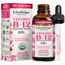 LiveWise Naturals Vitamin B12 Liquid Drops for Kids | 유아 및 어린이 I Methylcobalamin 및 Adenosylcobalamin | USDA Organic I Vegan | Non-GMO | 글루텐 무료 | 낮은 복용량