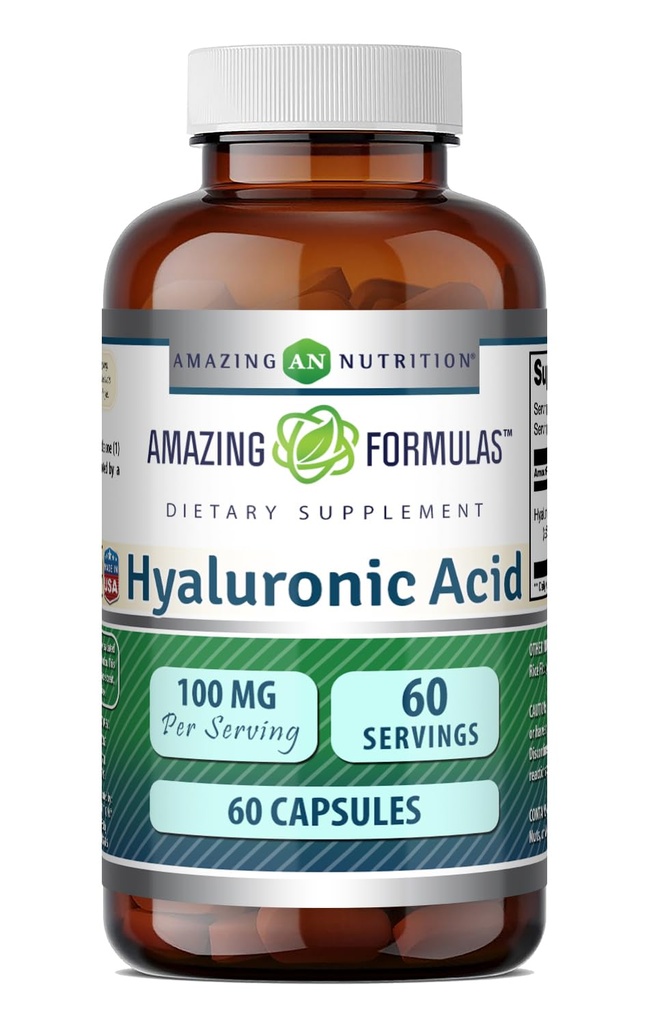 Amazing Formulas Hyaluronic Acid 100 Mg 보충 | 캡슐 | Non-GMO | 글루텐 프리 | 미국제 (1 팩, 60 개)