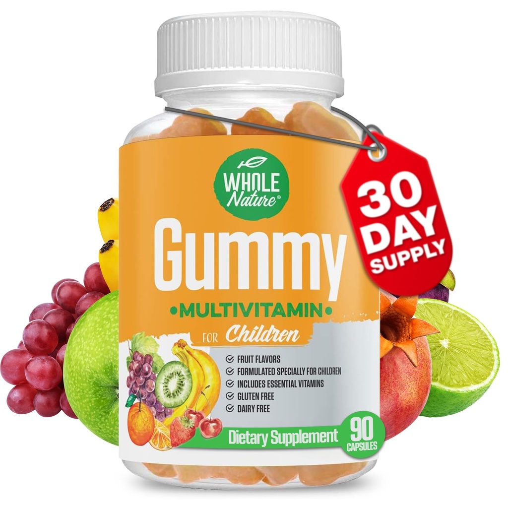 Kids Gummy Multivitamin - 전체 웰빙을위한 매일 필수 어린이 비타민과 미네랄을 완료, 90 구미. 과일 맛, 인공 설탕 없음, 낙농장 및 글루텐 무료