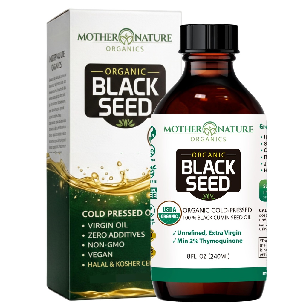 어머니 자연 USDA 유기 검정씨 기름, 높은 TQ 2%, 찬 압박되는, Unrefined Nigella Sativa, Immune, 합동 & 심장 지원, 머리 & 피부, 비 GMO, 유리병 (8oz)를 위한 Omega 3 6 9