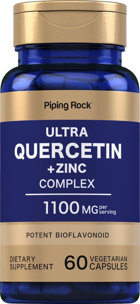 Piping Rock Quercetin 아연 복합 단지 | 1100 mg | 60 캡슐 | Non-GMO, 글루텐 프리 보충교재