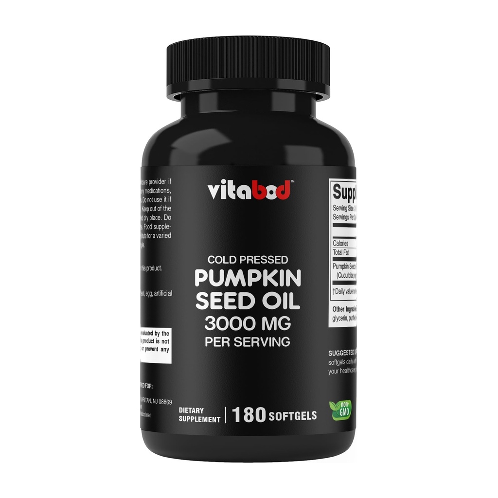 콜드 프레스 호박 씨앗 오일 3000mg 서빙 - 180 Softgels - Non-GMO & 글루텐 무료