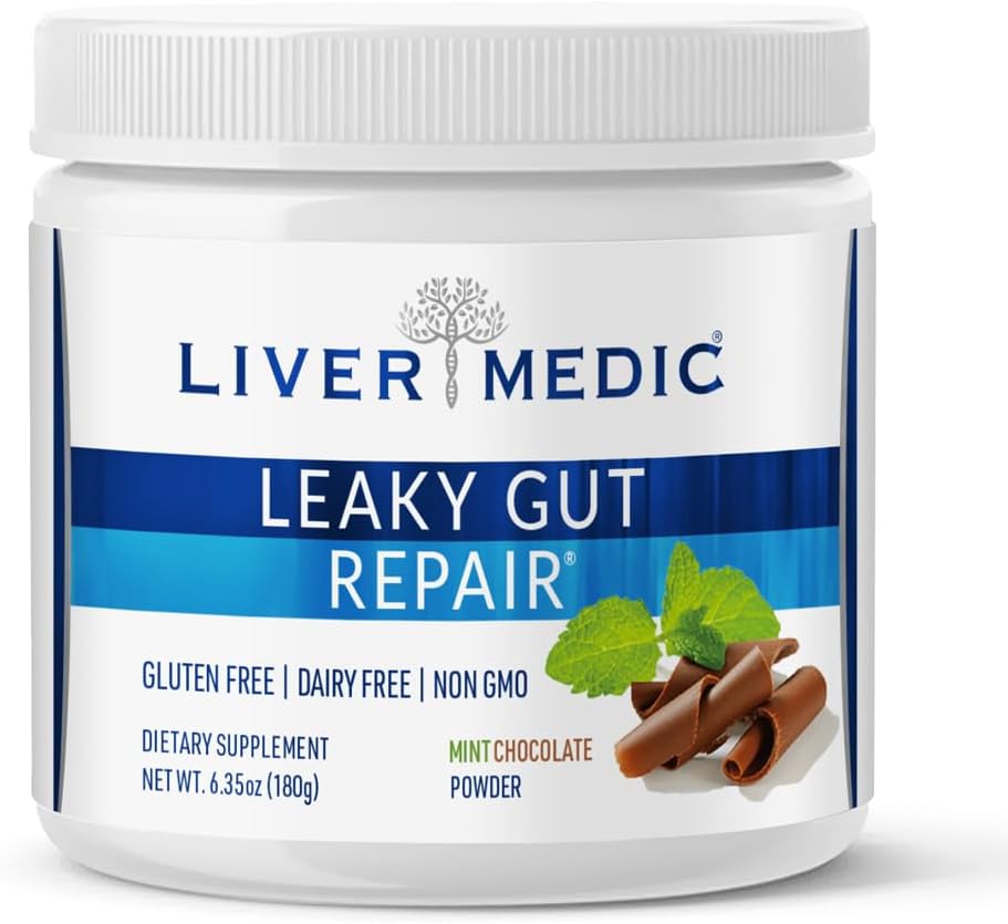 누출 Gut 수리, Gut L 글루타민 파우더, Optimal Gut Health, Soothes Gut Issues Like Bloating and IBS, Gluten-Free Gut Health Supplements for Women and Men, Mint Chocolate, 180 g - Liver Medic