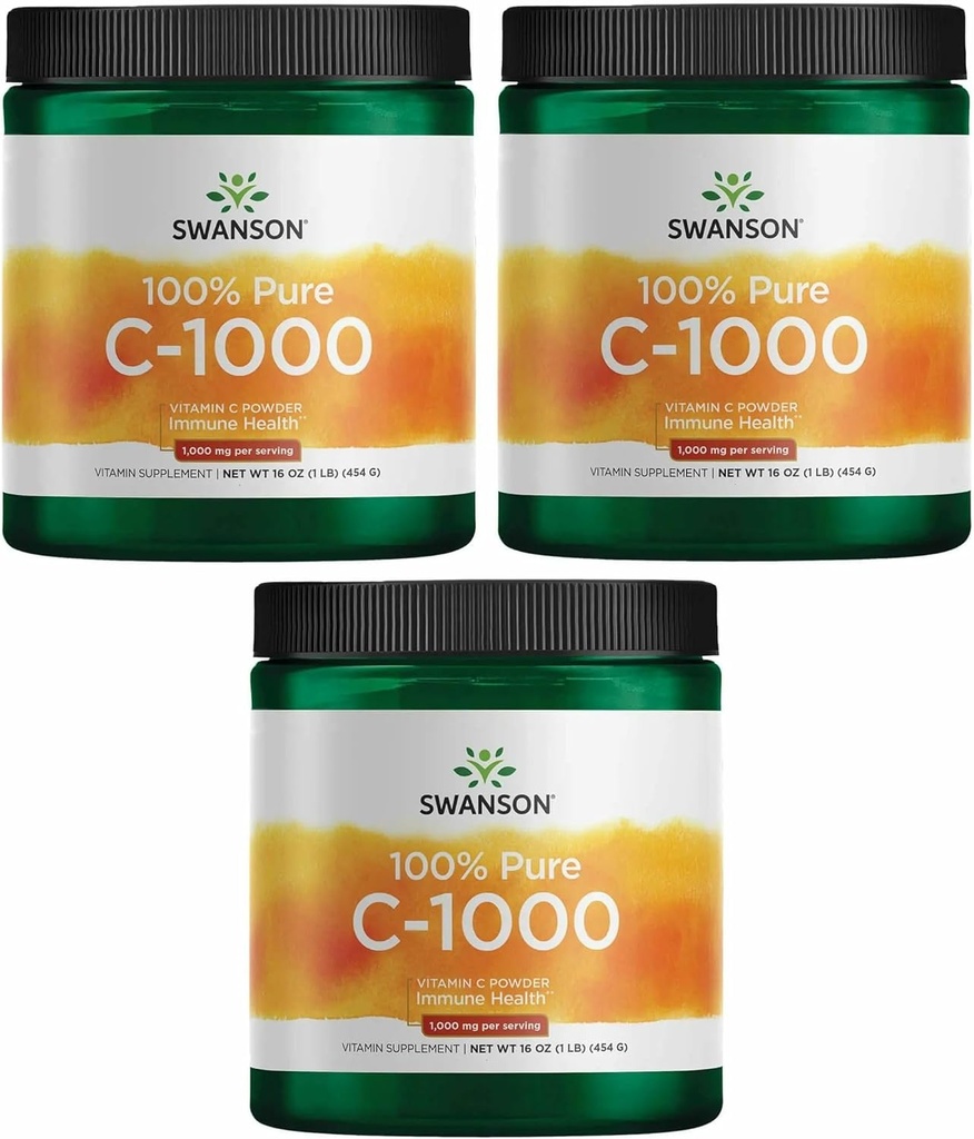 Swanson 비타민 C 분말 100 % 순수한 아스코르브산, 면역 체계 지원, 피부 건강, 심혈관 건강, 항산화 보충교재 1000 mg (섭리 당) 1 lb. 454 g (3 팩)
