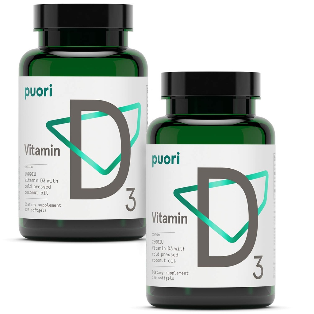 Puori 비타민 D3 Softgels, 2500 IU (62.5 mcg) - 면역 체계 지원, 뼈 건강 & 조밀도 및 건강한 근육 기능을 위한 빠른 흡수 비타민 D3 보충교재 - 비 GMO & 글루텐 자유로운 - 240 조사