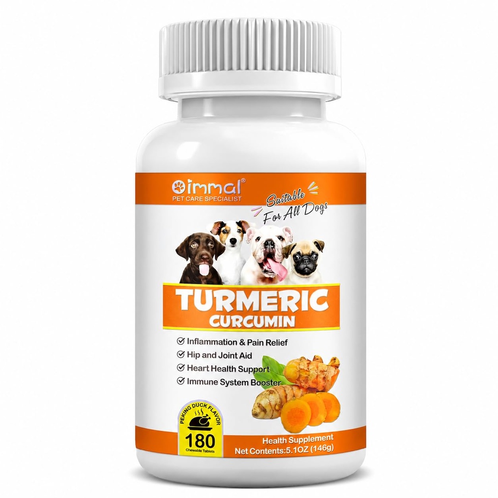 개를위한 심황 - Curcumin & Piperine과 180 카운트 정제 치료 - 합동 건강, 이동성, 알레르기 및 이발 구호, 피부 및 코트, 핫 스팟 - 연어 오일과 오리 맛