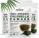 Earth Circle Organic Chlorella Powder Superfood | Kosher | Broken Cell Wall Chlorophyll, Vegan, Super Green Algae, Clean Chlorella, 고 단백질, 섬유 및 아미노산 - 4oz (3 팩)