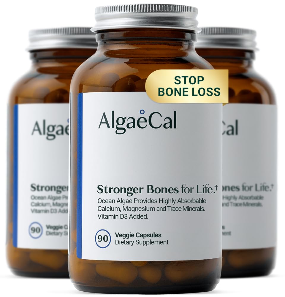 ALGAECAL - 식물 Bone 힘을 위한 비타민 D3 (1000 IU)를 가진 근거한 칼슘 보충교재는, 여성 & 남자를 위한 13의 무기 지원 뼈 건강, 유기 칼슘 (750 mg)를, 90의 모자, 3 달 공급 포함합니다