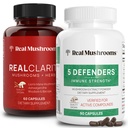 Real Mushrooms RealClarity (60ct) 및 5 수비수 (90ct) 캡슐 번들 - Mental Clarity, Focus & Immune Strength - Vegan, Non-GMO, Beta-Glucans의 검증된 수준을위한 버섯 보충