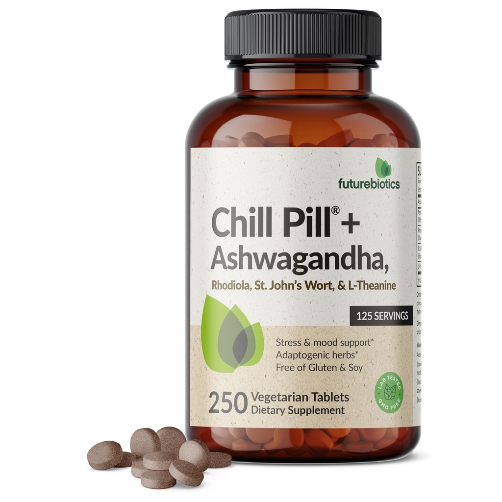 Futurebiotics Chill Pill + Ashwagandha, Rhodiola, St. John 's Wort, & L-Theanine - 비 GMO, 250 채식 정제