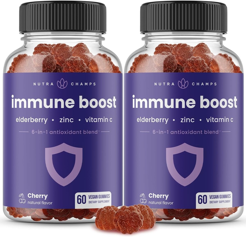 이마네 서포트 구미 | 엘더베리, 비타민 C, 아연, 이마네시아, Astragalus Root & Ginger의 강력한 혼합 | 성인용 이마네 부스터 | Vegan & Non-GMO | 체리 | 60 Ct (2 팩)