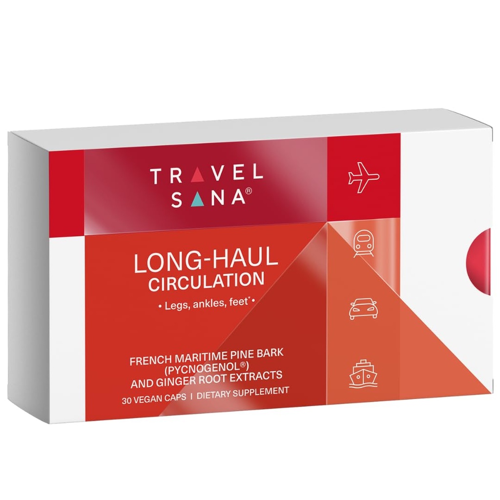 Long-Haul Circulation Relieves Leg Discomfort, 감소 Swollen 발, 다리, Prolonged Sitting, 여행 필수품, Pycnogenol 100mg, 생강 추출물, 30 서빙 (Veg Caps)