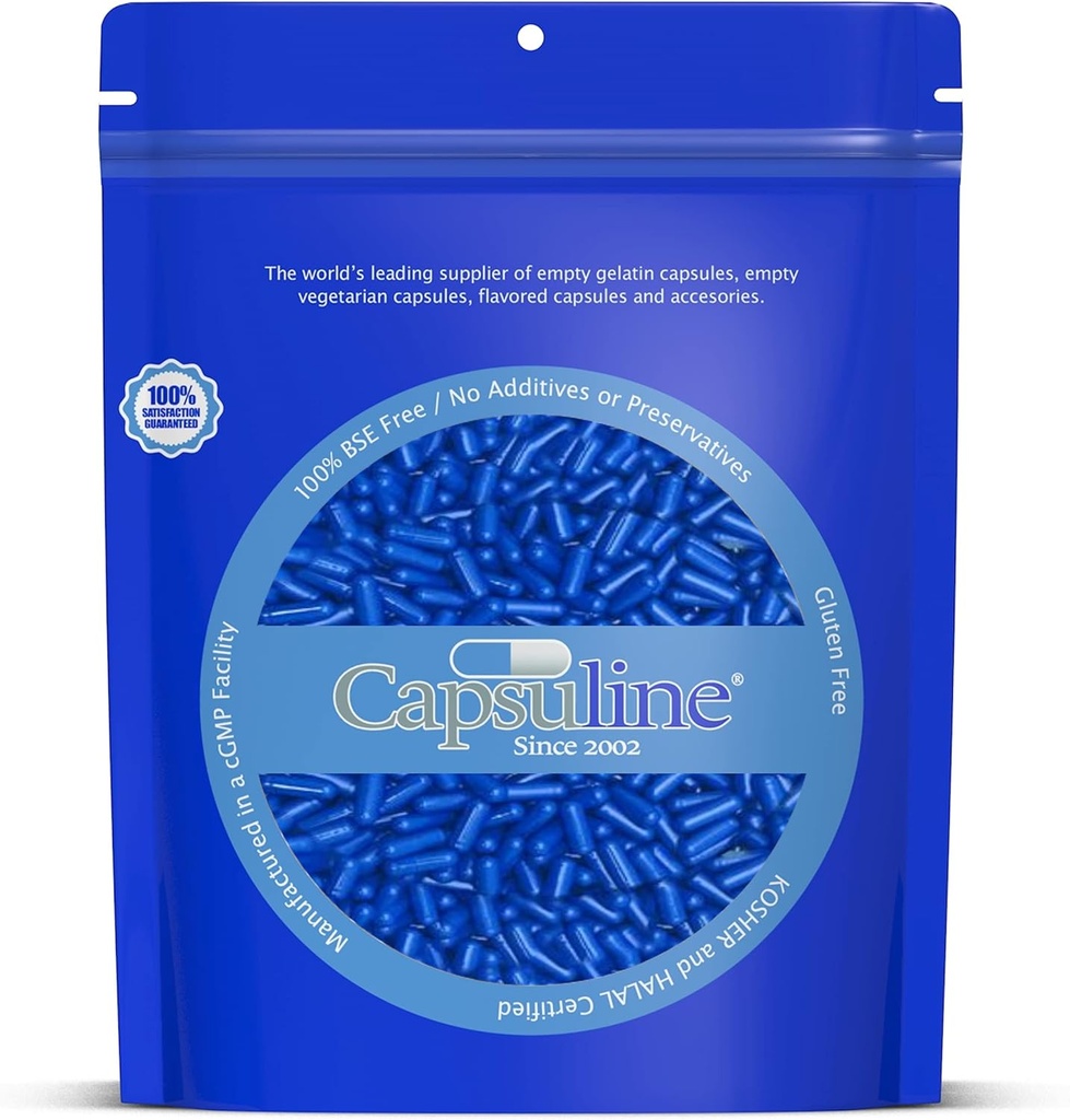 Capsuline 컬러 크기 0 빈 젤라틴 캡슐 블루 / 블루 10000 카운트 |고저 & 할랄 인증 |Gluten Free