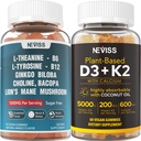 NEVISS 설탕 무료 L-Tyrosine L-Theanine Gummies 120 개 + 설탕 무료 D3 5000IU K2 Gummies 120 개