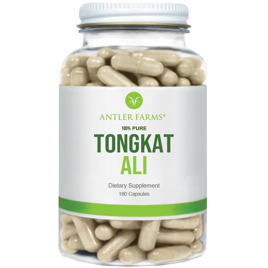 Antler Farms - 100 % 순수 Tongkat Ali 추출물 200 : 1, 180 캡슐, 500mg - Eurycoma Longifolia Slow Grown Aged Roots from Indonesia - 남성 건강 지원, Vegan, 글루텐, Soy 및 Dairy Free