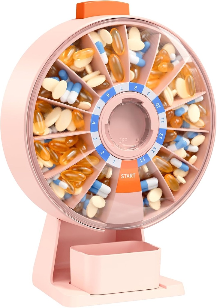 Daviky Pill 분배기 매일, 벽 마운트 또는 스탠드 사용, 14 일 알약 컨테이너, 푸시 버튼 디자인, 주간 알약 상자 비타민, 의학, 보충, 물고기 기름 (핑크)