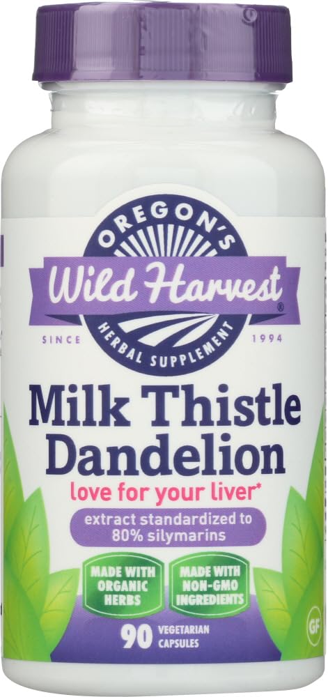 Oregon의 Wild Harvest Milk Thistle Dandelion - 80 % Silymarins (90 캡슐)에 표준화 된 추출물