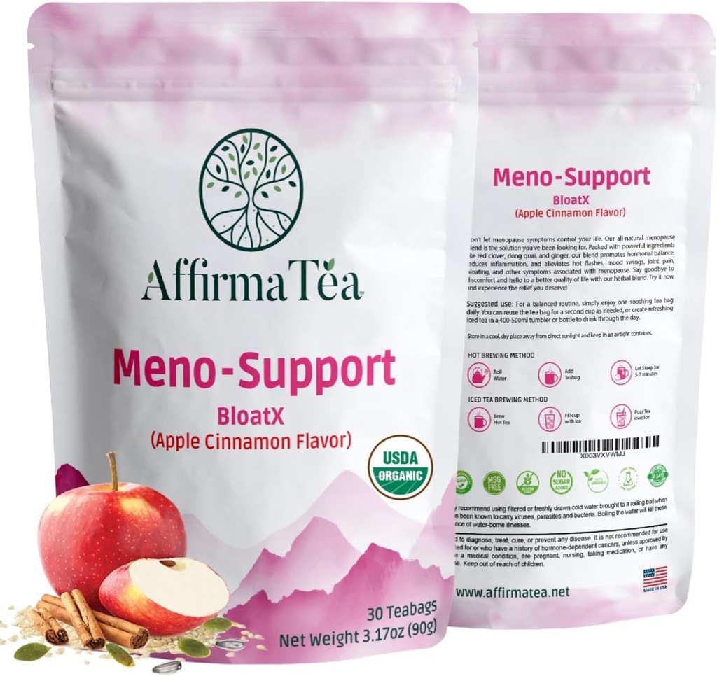 Meno 지원 BloatX 유기 망투명 기복: 균형 & 지원 뜨거운 섬광, 호르몬, 계류 그네, 밤 땀, & Bloating W/Black Cohosh, 빨간 연인 & Dong Quai. 자연적인 Apple-Cinnamon 풍미.