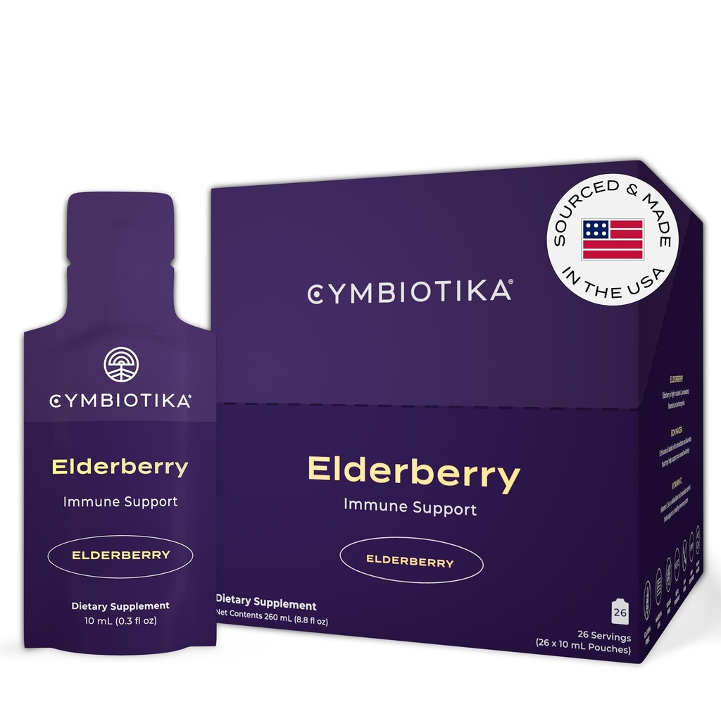 CYMBIOTIKA 성인 Elderberry Boost 보충 – 면역 지원을위한 비타민 E와 유기 Elderberry – 글루텐 무료, Vegan, 케토 (26 팩)
