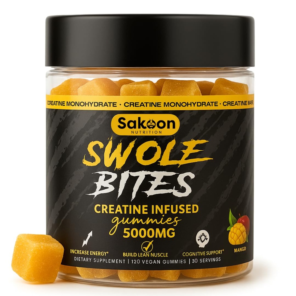 Creatine Gummies 5000mg - Vegan - 근육 빌더 - 강도 및 에너지 지원 - 120 카운트 - 망고 맛 - 남성 및 여성을위한 크레아틴 Monohydrate 보충