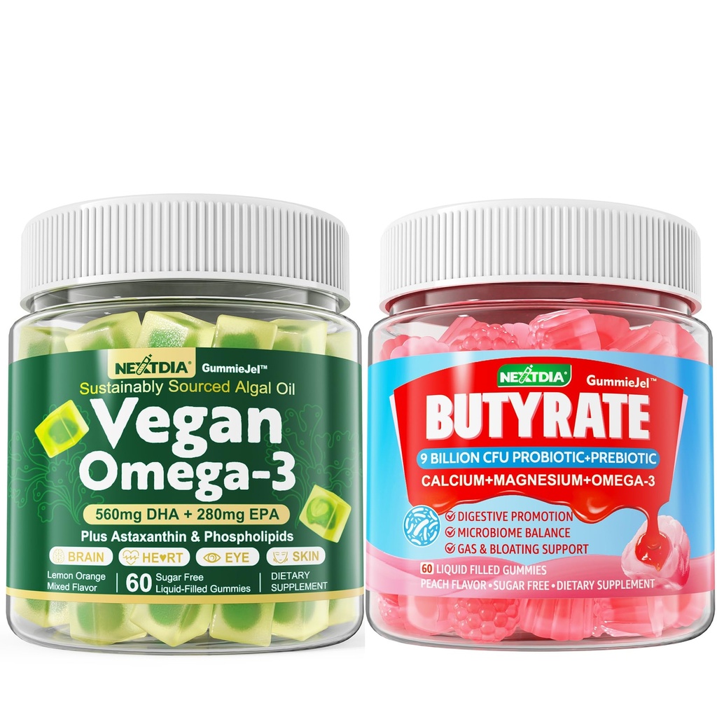 Vegan 오메가 3 Gummies + Butyrate Gummies 설탕 무료