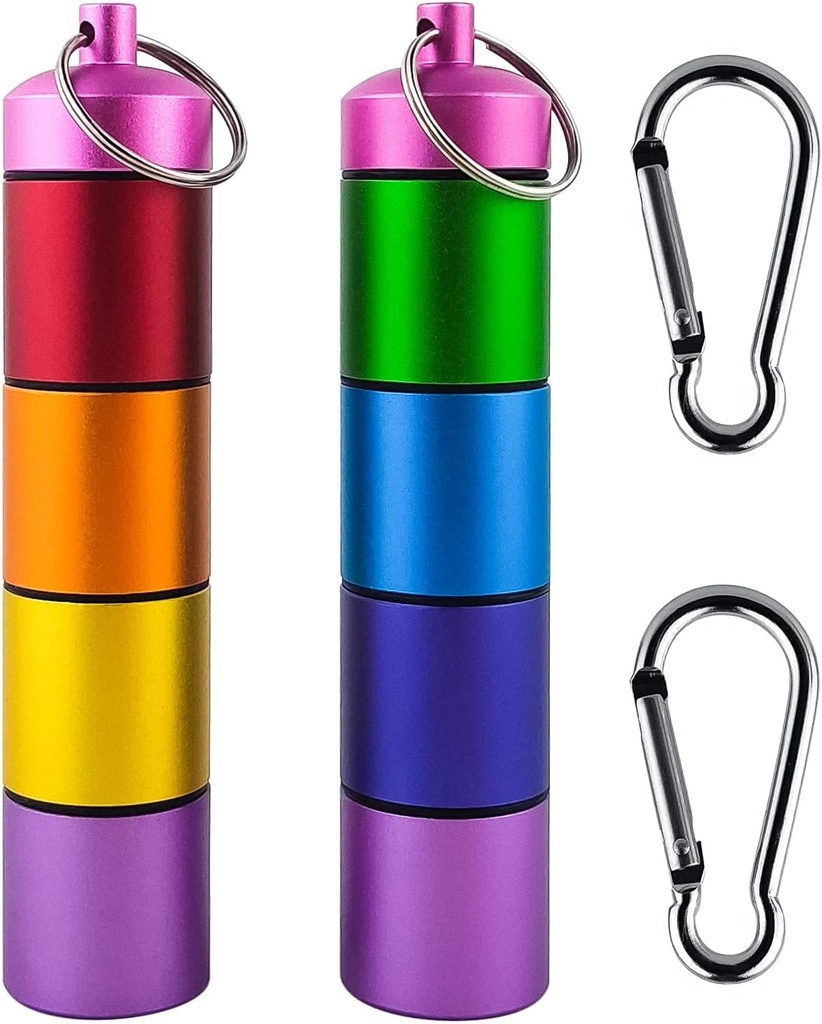 작은 휴대용 금속 알약 조직 상자 Keychain, 쌓을수 있는 방수 여행 귀여운 알약 상자 홀더, 알루미늄 합금 알약 콘테이너, 붙드는 보충교재, 비타민 및 약을 위한 부속